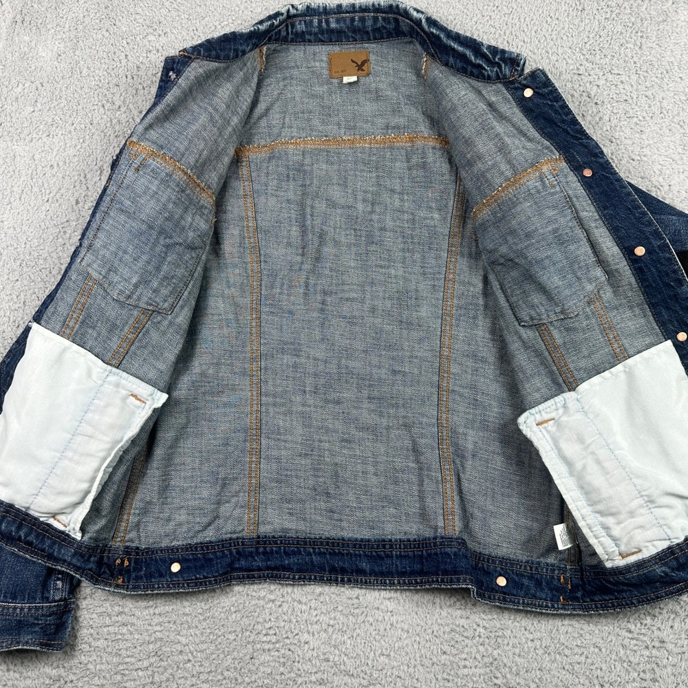 American Eagle Denim Trucker Jacket Womens Small Blue Cotton Dark Wash Classic - Picture 3 of 11